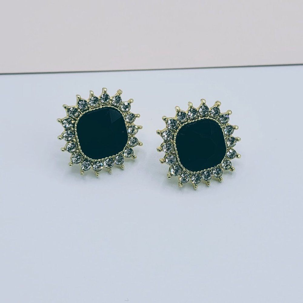 5/$25 Black Crystal Large Stud Earrings - Picture 7 of 9
